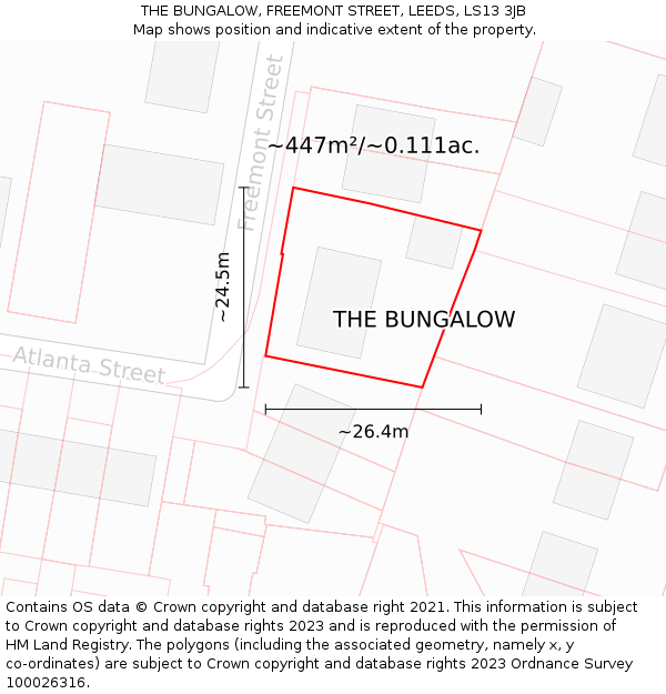 THE BUNGALOW, FREEMONT STREET, LEEDS, LS13 3JB: Plot and title map