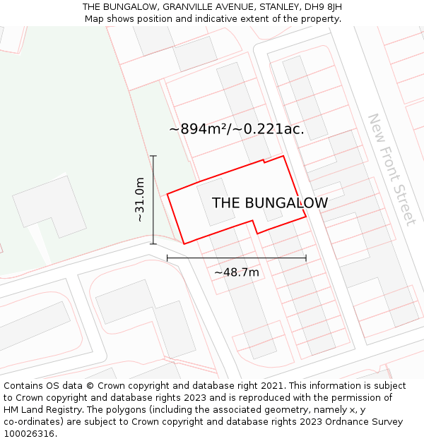 THE BUNGALOW, GRANVILLE AVENUE, STANLEY, DH9 8JH: Plot and title map