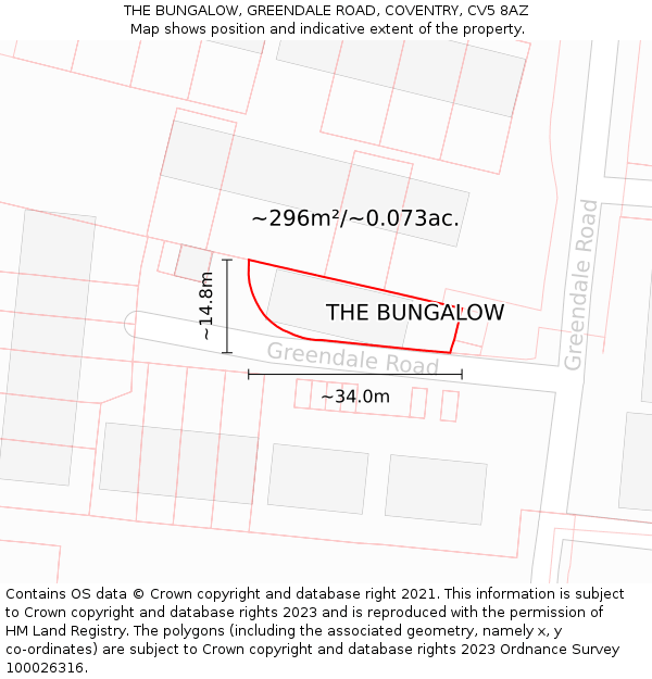 THE BUNGALOW, GREENDALE ROAD, COVENTRY, CV5 8AZ: Plot and title map
