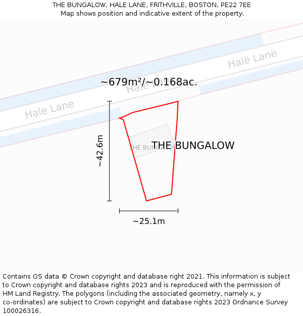 THE BUNGALOW, HALE LANE, FRITHVILLE, BOSTON, PE22 7EE: Plot and title map