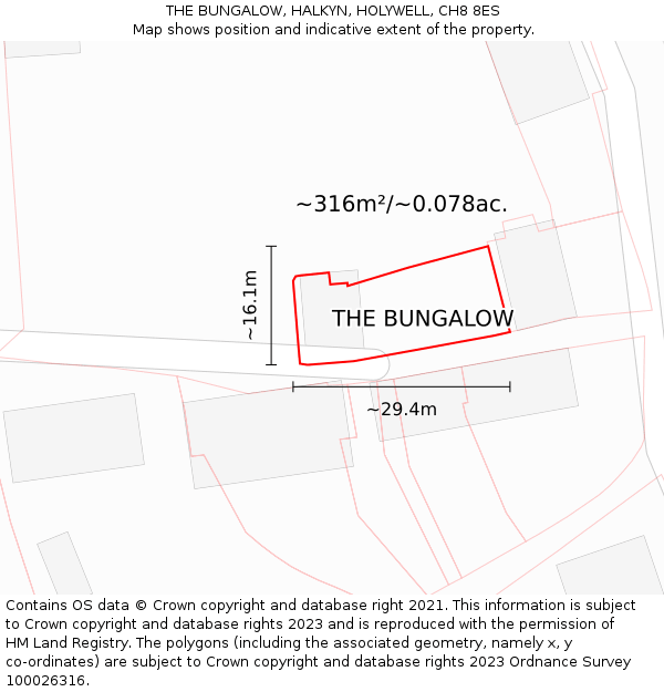 THE BUNGALOW, HALKYN, HOLYWELL, CH8 8ES: Plot and title map