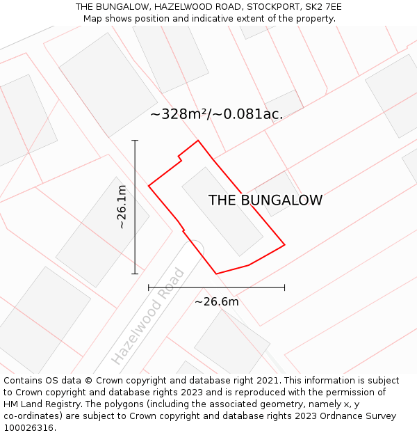 THE BUNGALOW, HAZELWOOD ROAD, STOCKPORT, SK2 7EE: Plot and title map