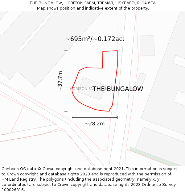THE BUNGALOW, HORIZON FARM, TREMAR, LISKEARD, PL14 6EA: Plot and title map