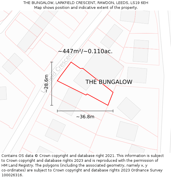THE BUNGALOW, LARKFIELD CRESCENT, RAWDON, LEEDS, LS19 6EH: Plot and title map