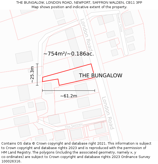 THE BUNGALOW, LONDON ROAD, NEWPORT, SAFFRON WALDEN, CB11 3PP: Plot and title map