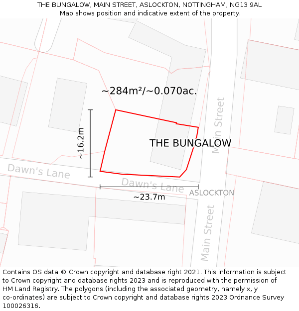 THE BUNGALOW, MAIN STREET, ASLOCKTON, NOTTINGHAM, NG13 9AL: Plot and title map