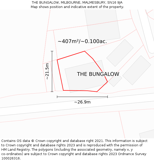 THE BUNGALOW, MILBOURNE, MALMESBURY, SN16 9JA: Plot and title map