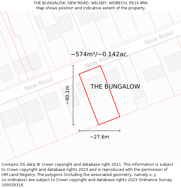 THE BUNGALOW, NEW ROAD, WELNEY, WISBECH, PE14 9RA: Plot and title map