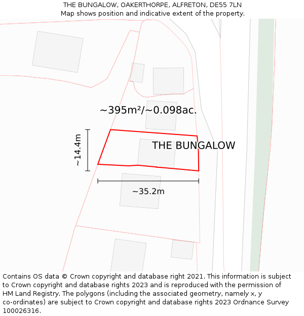 THE BUNGALOW, OAKERTHORPE, ALFRETON, DE55 7LN: Plot and title map