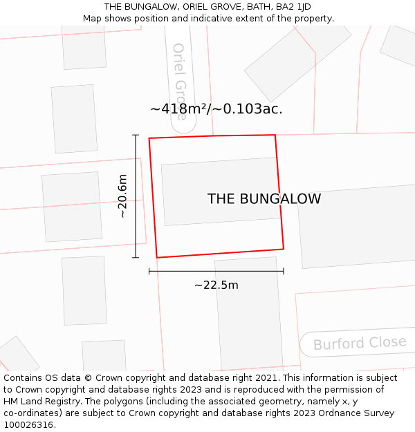 THE BUNGALOW, ORIEL GROVE, BATH, BA2 1JD: Plot and title map