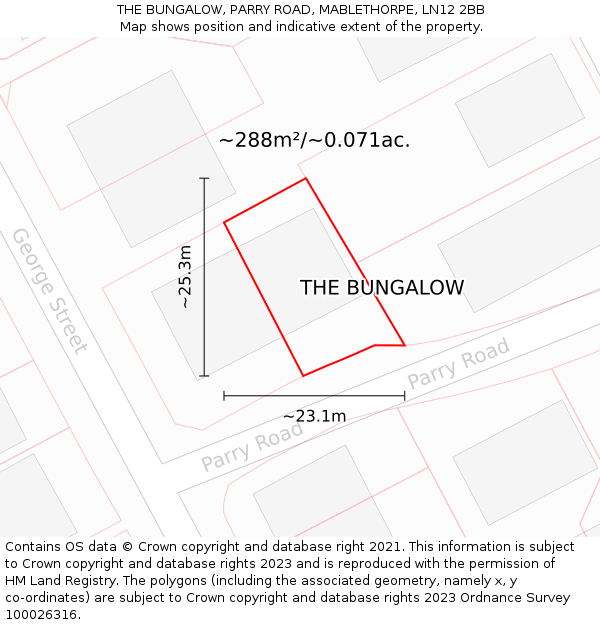 THE BUNGALOW, PARRY ROAD, MABLETHORPE, LN12 2BB: Plot and title map