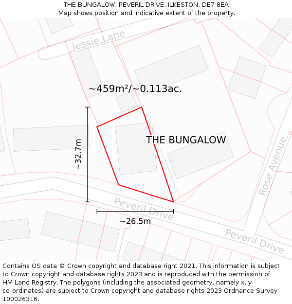 THE BUNGALOW, PEVERIL DRIVE, ILKESTON, DE7 8EA: Plot and title map