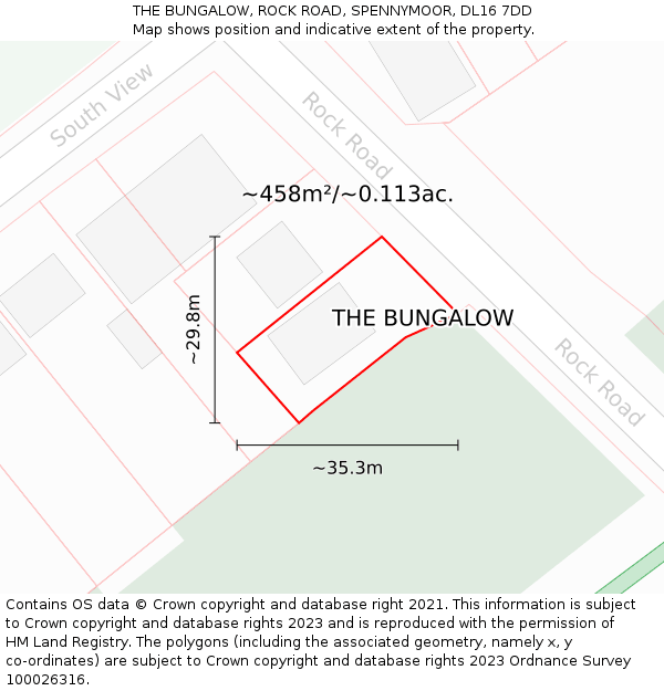 THE BUNGALOW, ROCK ROAD, SPENNYMOOR, DL16 7DD: Plot and title map