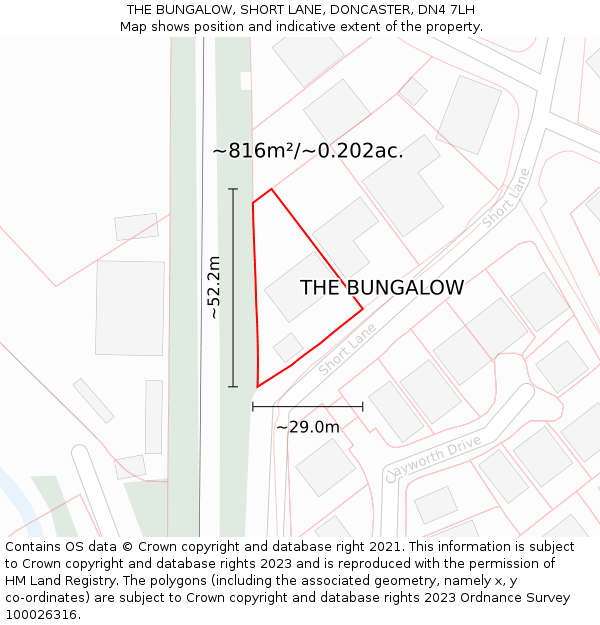 THE BUNGALOW, SHORT LANE, DONCASTER, DN4 7LH: Plot and title map