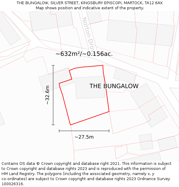 THE BUNGALOW, SILVER STREET, KINGSBURY EPISCOPI, MARTOCK, TA12 6AX: Plot and title map