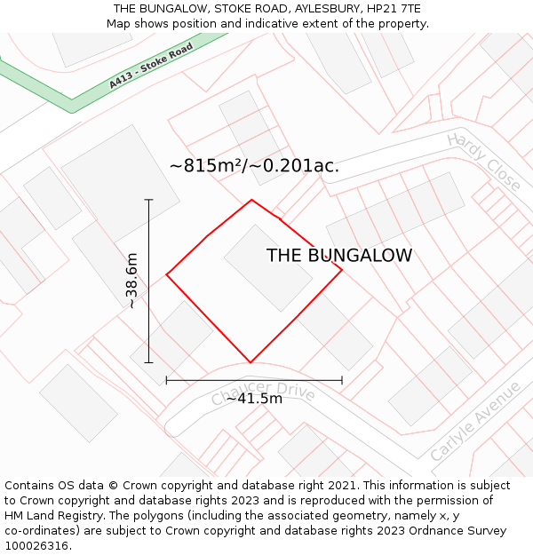 THE BUNGALOW, STOKE ROAD, AYLESBURY, HP21 7TE: Plot and title map