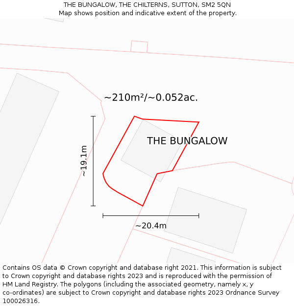 THE BUNGALOW, THE CHILTERNS, SUTTON, SM2 5QN: Plot and title map