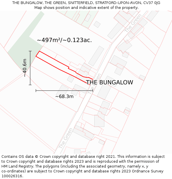 THE BUNGALOW, THE GREEN, SNITTERFIELD, STRATFORD-UPON-AVON, CV37 0JG: Plot and title map
