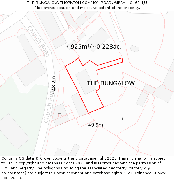 THE BUNGALOW, THORNTON COMMON ROAD, WIRRAL, CH63 4JU: Plot and title map