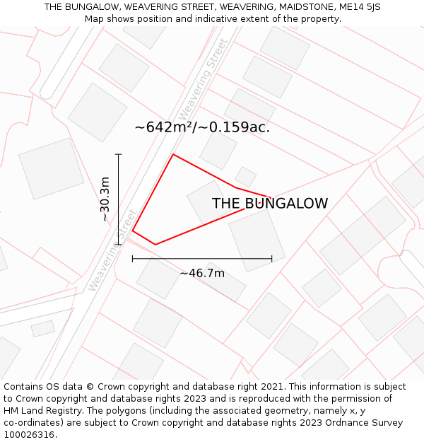 THE BUNGALOW, WEAVERING STREET, WEAVERING, MAIDSTONE, ME14 5JS: Plot and title map