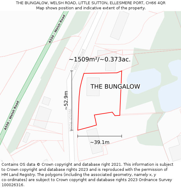 THE BUNGALOW, WELSH ROAD, LITTLE SUTTON, ELLESMERE PORT, CH66 4QR: Plot and title map