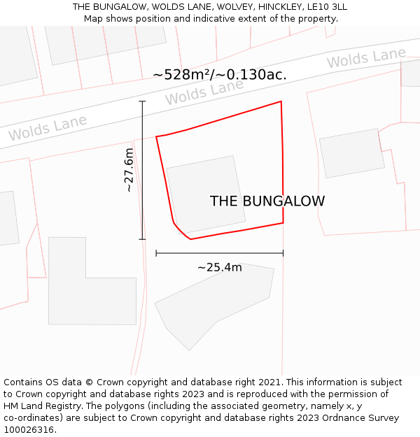 THE BUNGALOW, WOLDS LANE, WOLVEY, HINCKLEY, LE10 3LL: Plot and title map