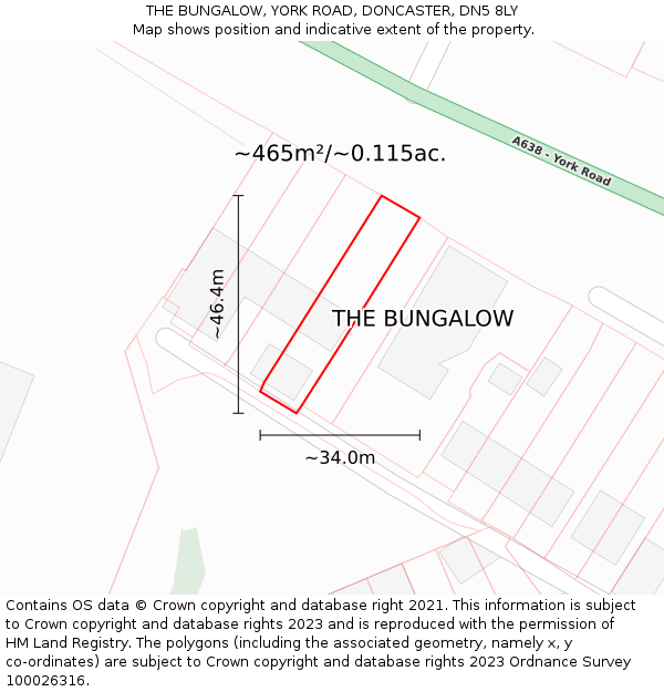 THE BUNGALOW, YORK ROAD, DONCASTER, DN5 8LY: Plot and title map