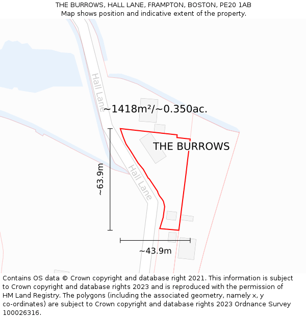 THE BURROWS, HALL LANE, FRAMPTON, BOSTON, PE20 1AB: Plot and title map