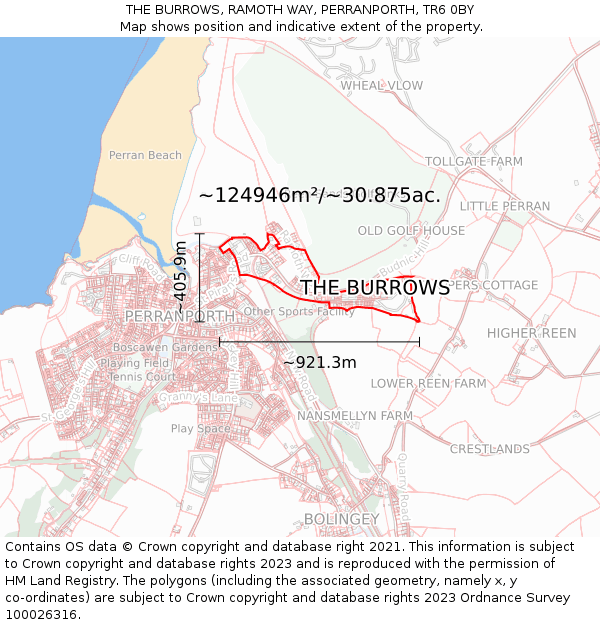 THE BURROWS, RAMOTH WAY, PERRANPORTH, TR6 0BY: Plot and title map