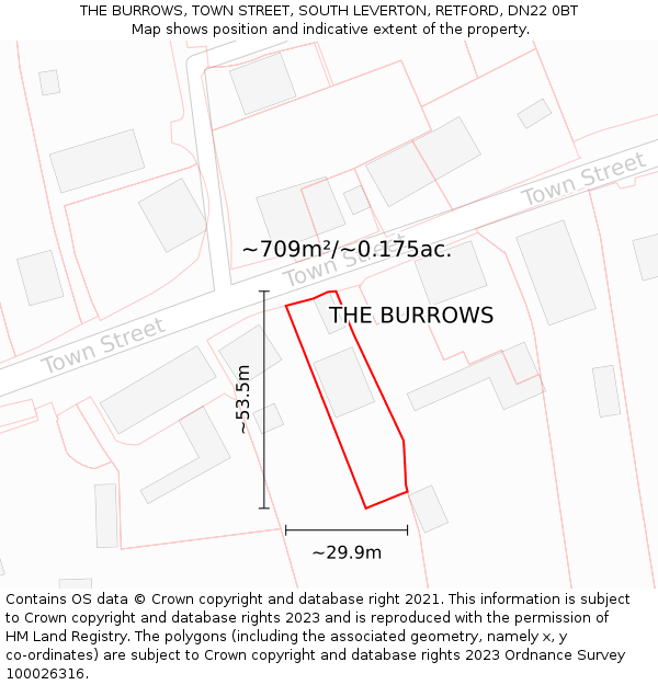 THE BURROWS, TOWN STREET, SOUTH LEVERTON, RETFORD, DN22 0BT: Plot and title map
