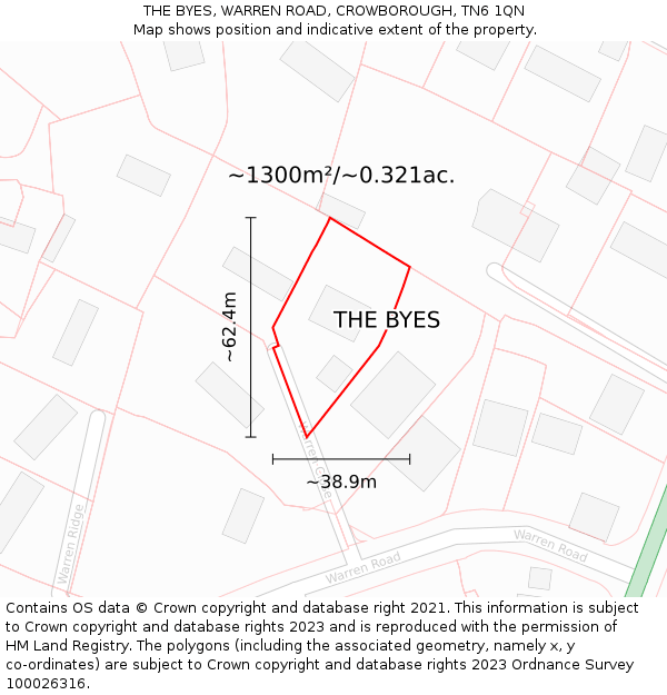 THE BYES, WARREN ROAD, CROWBOROUGH, TN6 1QN: Plot and title map