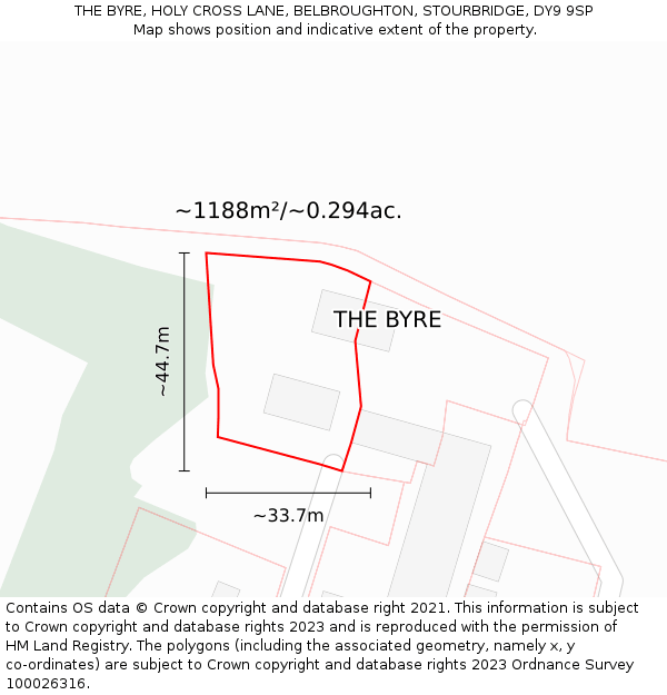 THE BYRE, HOLY CROSS LANE, BELBROUGHTON, STOURBRIDGE, DY9 9SP: Plot and title map