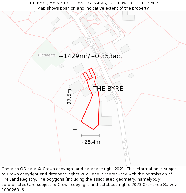 THE BYRE, MAIN STREET, ASHBY PARVA, LUTTERWORTH, LE17 5HY: Plot and title map