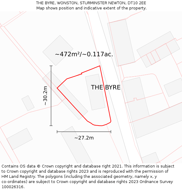 THE BYRE, WONSTON, STURMINSTER NEWTON, DT10 2EE: Plot and title map