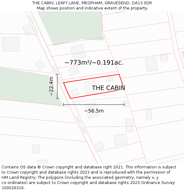 THE CABIN, LEAFY LANE, MEOPHAM, GRAVESEND, DA13 0DR: Plot and title map