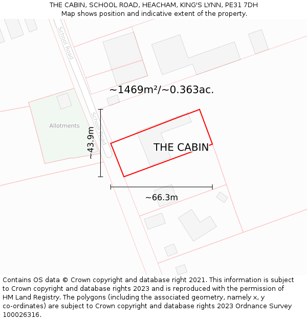 THE CABIN, SCHOOL ROAD, HEACHAM, KING'S LYNN, PE31 7DH: Plot and title map