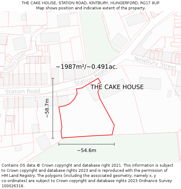 THE CAKE HOUSE, STATION ROAD, KINTBURY, HUNGERFORD, RG17 9UP: Plot and title map