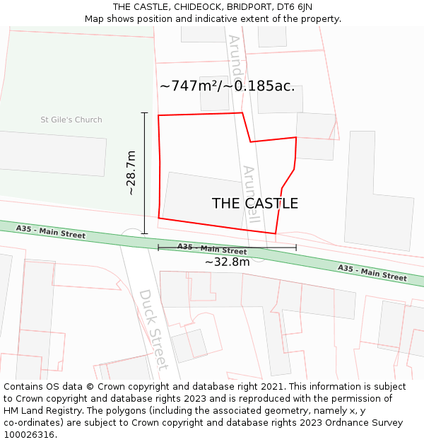 THE CASTLE, CHIDEOCK, BRIDPORT, DT6 6JN: Plot and title map