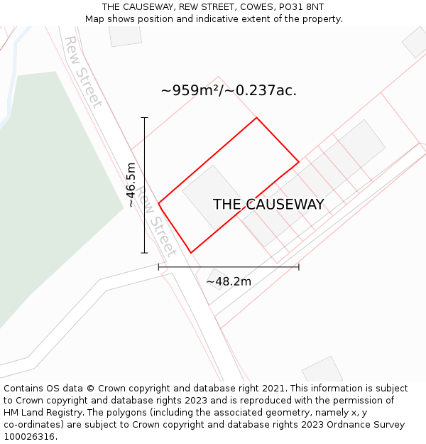 THE CAUSEWAY, REW STREET, COWES, PO31 8NT: Plot and title map
