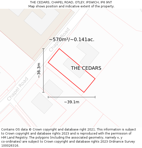 THE CEDARS, CHAPEL ROAD, OTLEY, IPSWICH, IP6 9NT: Plot and title map
