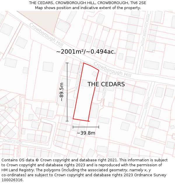 THE CEDARS, CROWBOROUGH HILL, CROWBOROUGH, TN6 2SE: Plot and title map