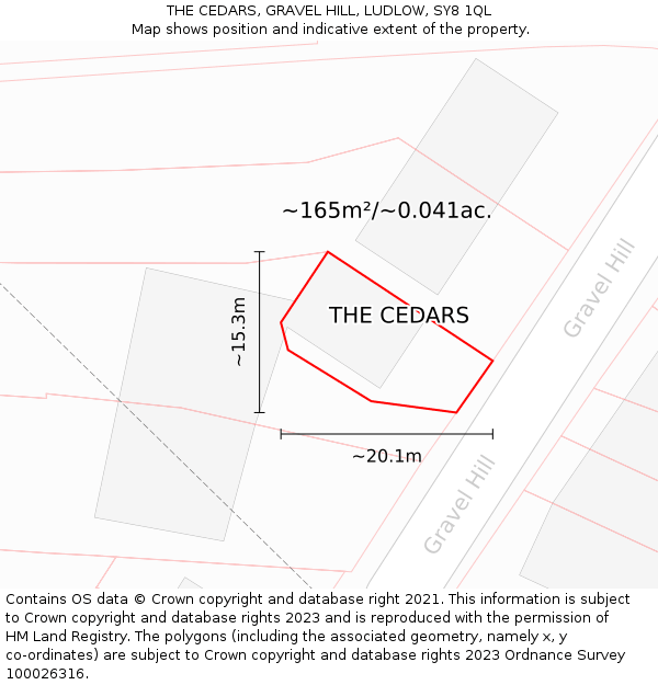THE CEDARS, GRAVEL HILL, LUDLOW, SY8 1QL: Plot and title map