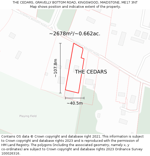 THE CEDARS, GRAVELLY BOTTOM ROAD, KINGSWOOD, MAIDSTONE, ME17 3NT: Plot and title map