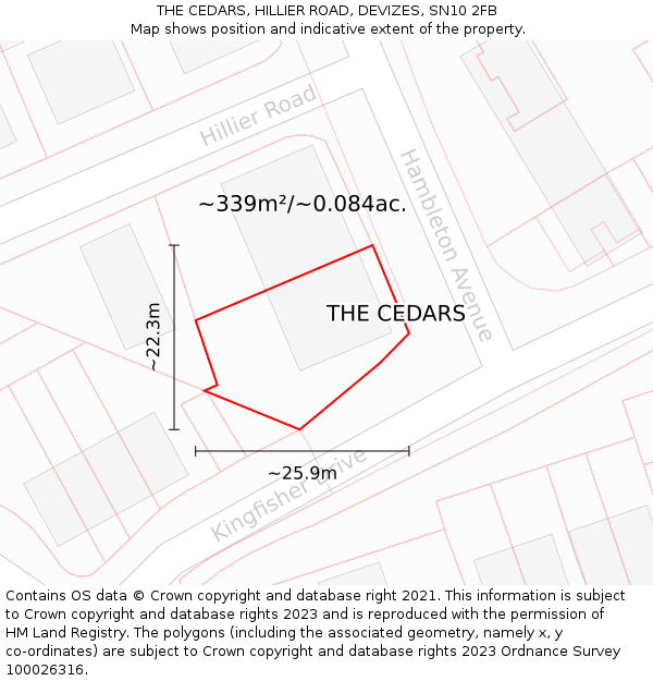 THE CEDARS, HILLIER ROAD, DEVIZES, SN10 2FB: Plot and title map