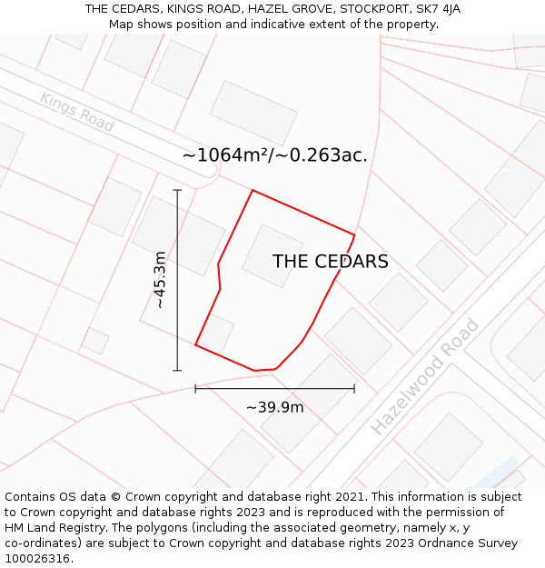 THE CEDARS, KINGS ROAD, HAZEL GROVE, STOCKPORT, SK7 4JA: Plot and title map