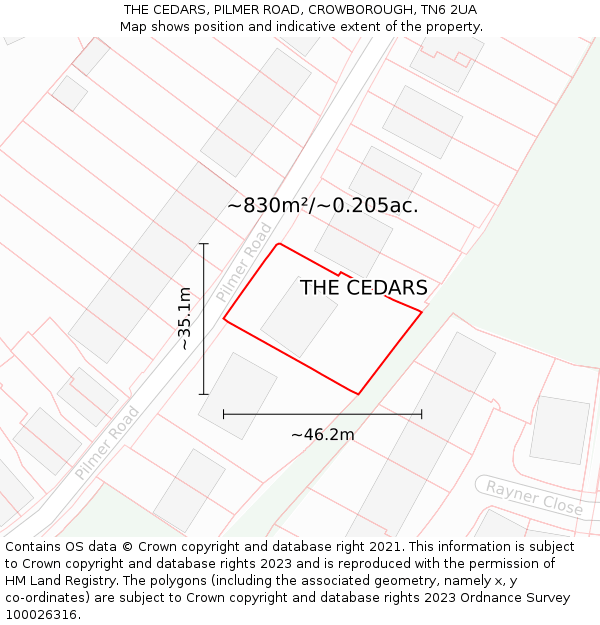 THE CEDARS, PILMER ROAD, CROWBOROUGH, TN6 2UA: Plot and title map