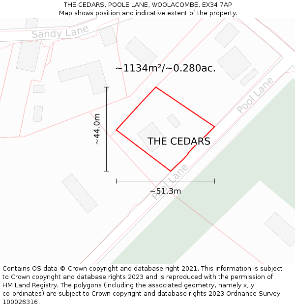 THE CEDARS, POOLE LANE, WOOLACOMBE, EX34 7AP: Plot and title map