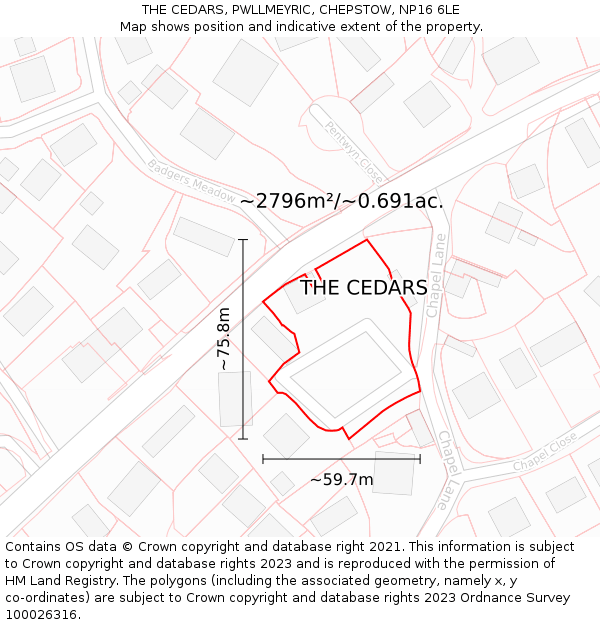 THE CEDARS, PWLLMEYRIC, CHEPSTOW, NP16 6LE: Plot and title map