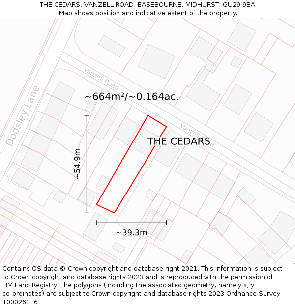 THE CEDARS, VANZELL ROAD, EASEBOURNE, MIDHURST, GU29 9BA: Plot and title map