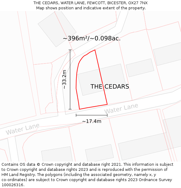 THE CEDARS, WATER LANE, FEWCOTT, BICESTER, OX27 7NX: Plot and title map